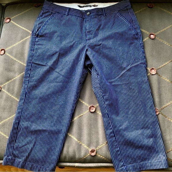 Dockers Pants Capri Straight Leg Mid Rise Striped Navy White Striped Cotton (8) - Picture 2 of 6